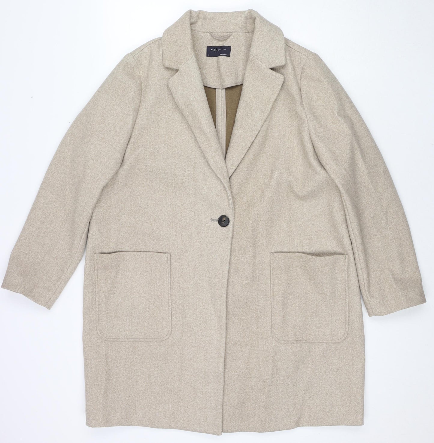 Marks and Spencer Womens Beige Overcoat Coat Size 18 Button