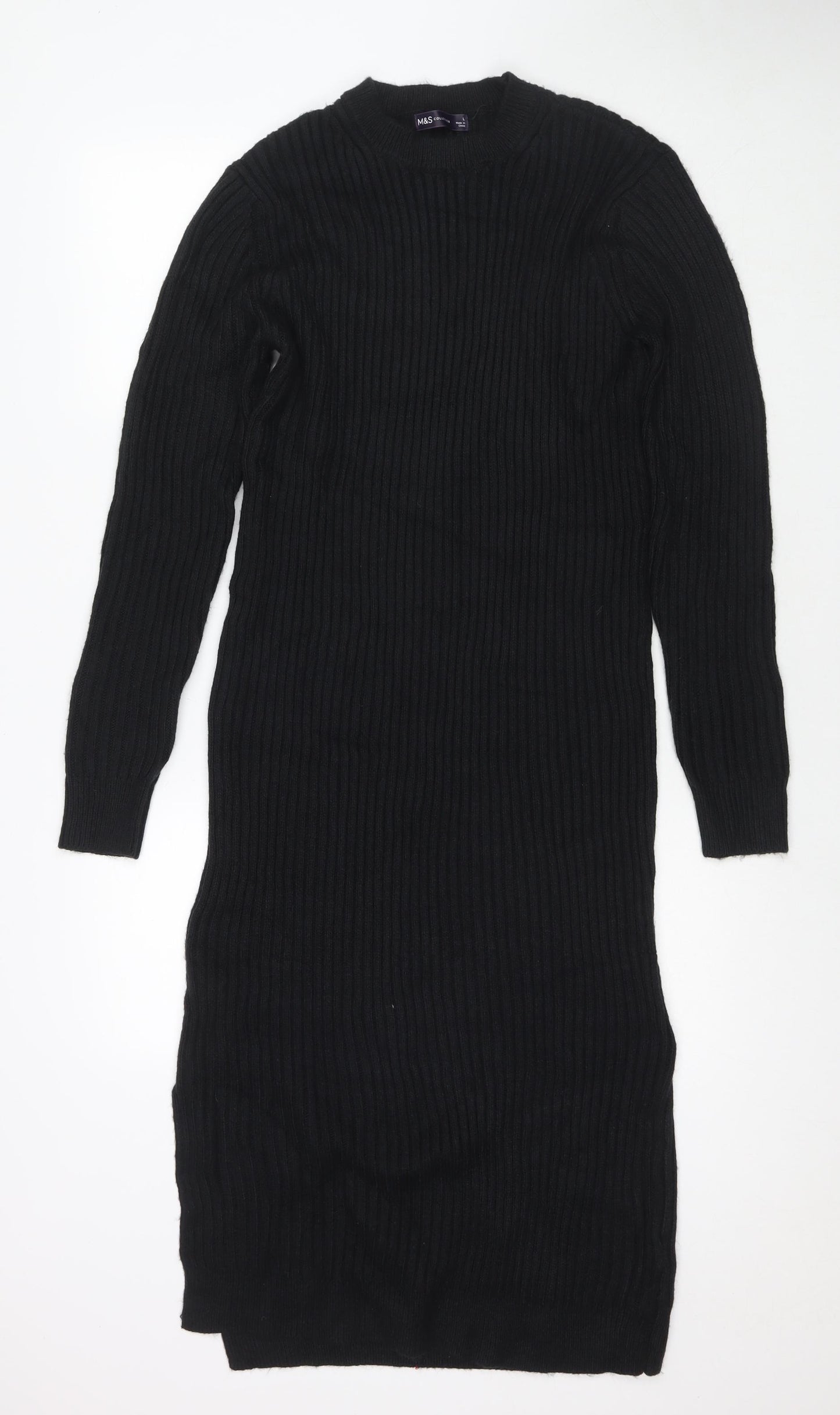 Marks and Spencer Womens Black Polyester Jumper Dress Size L Round Neck Pullover