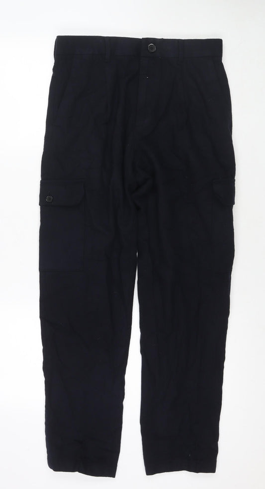 Marks and Spencer Mens Blue Cotton Cargo Trousers Size 30 in L31 in Regular Zip