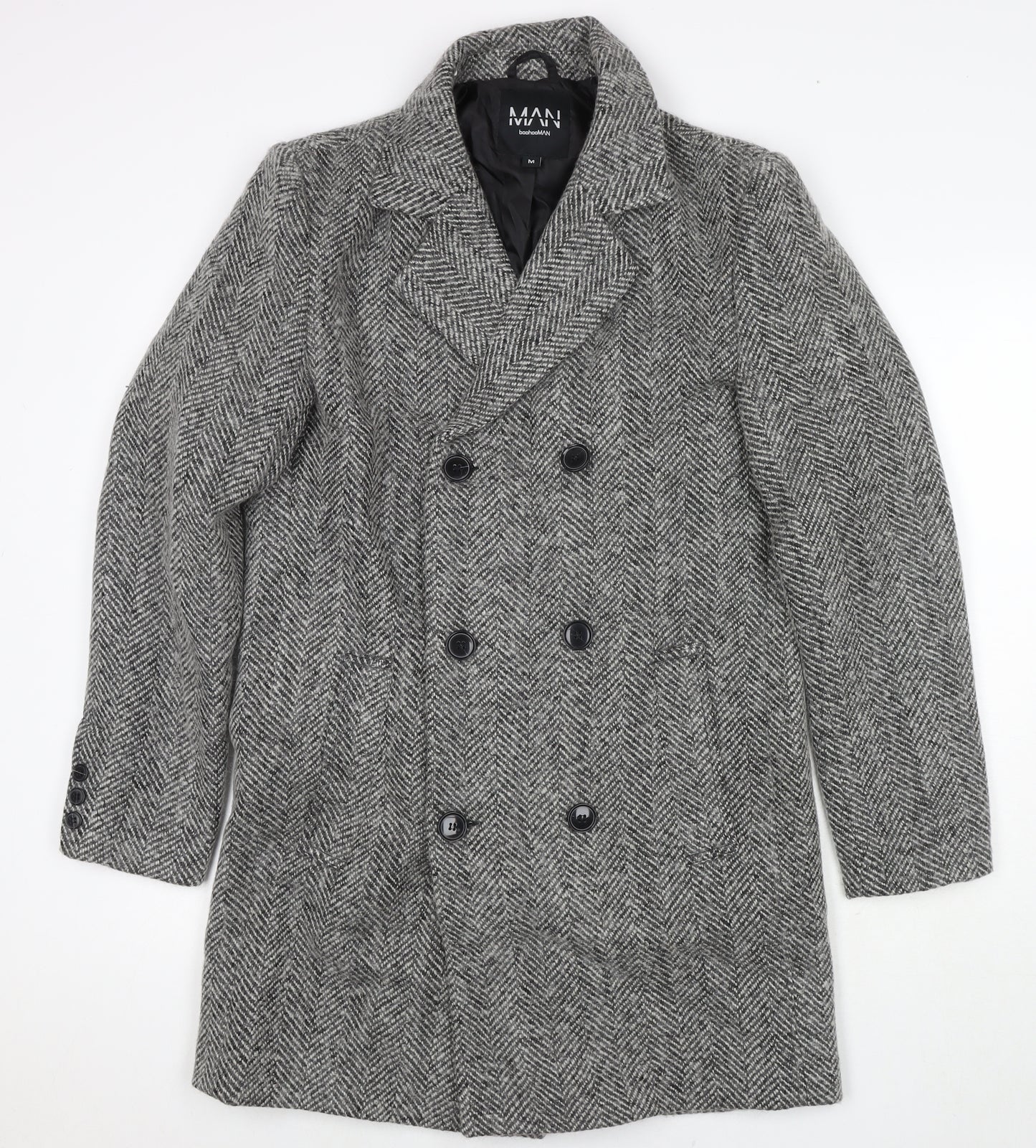 Boohoo Mens Grey Pea Coat Coat Size M Button