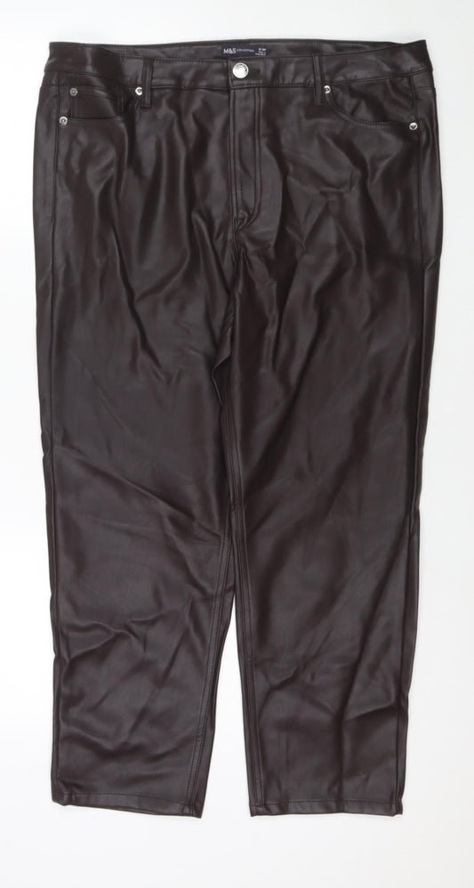 Marks and Spencer Womens Brown Polyester Trousers Size 18 L25 in Regular Zip - Short