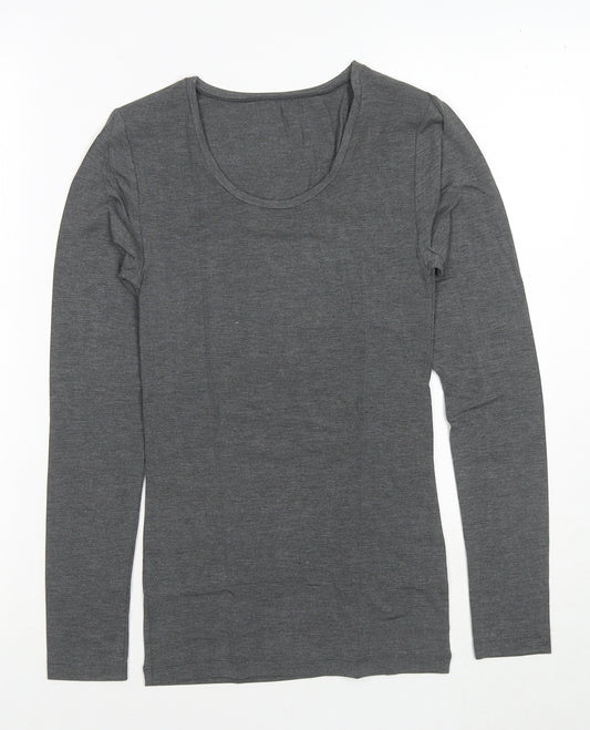 Marks and Spencer Womens Grey Acrylic Basic T-Shirt Size 8 Round Neck - Thermal