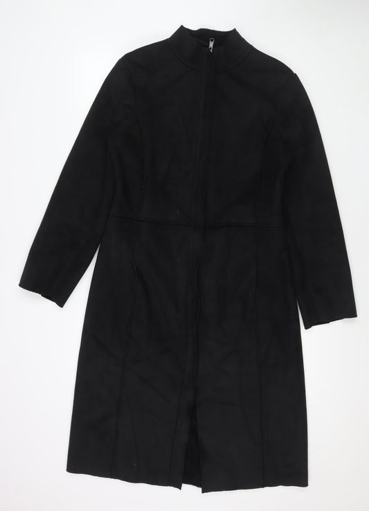 Oasis Womens Black Overcoat Coat Size 12 Zip - Suede Type