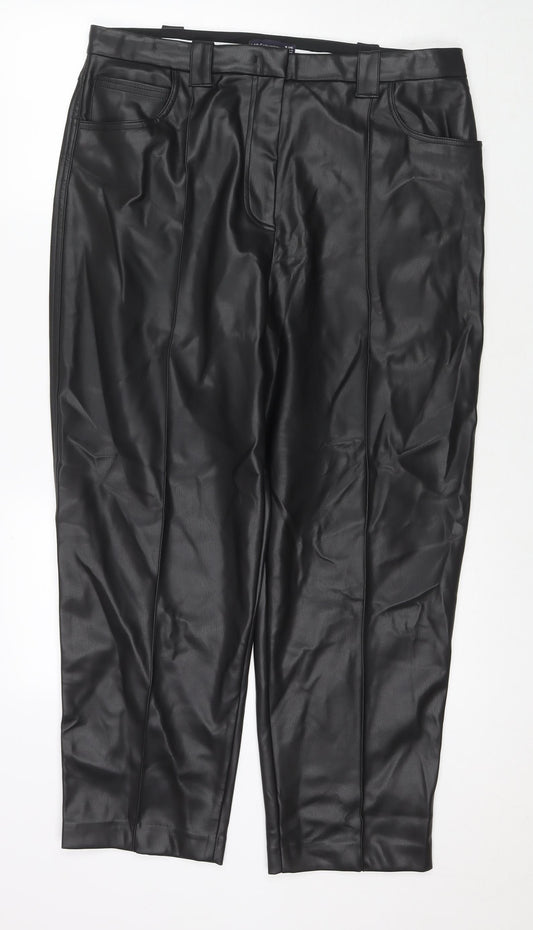 Marks and Spencer Womens Black Polyester Trousers Size 18 L26 in Regular Zip