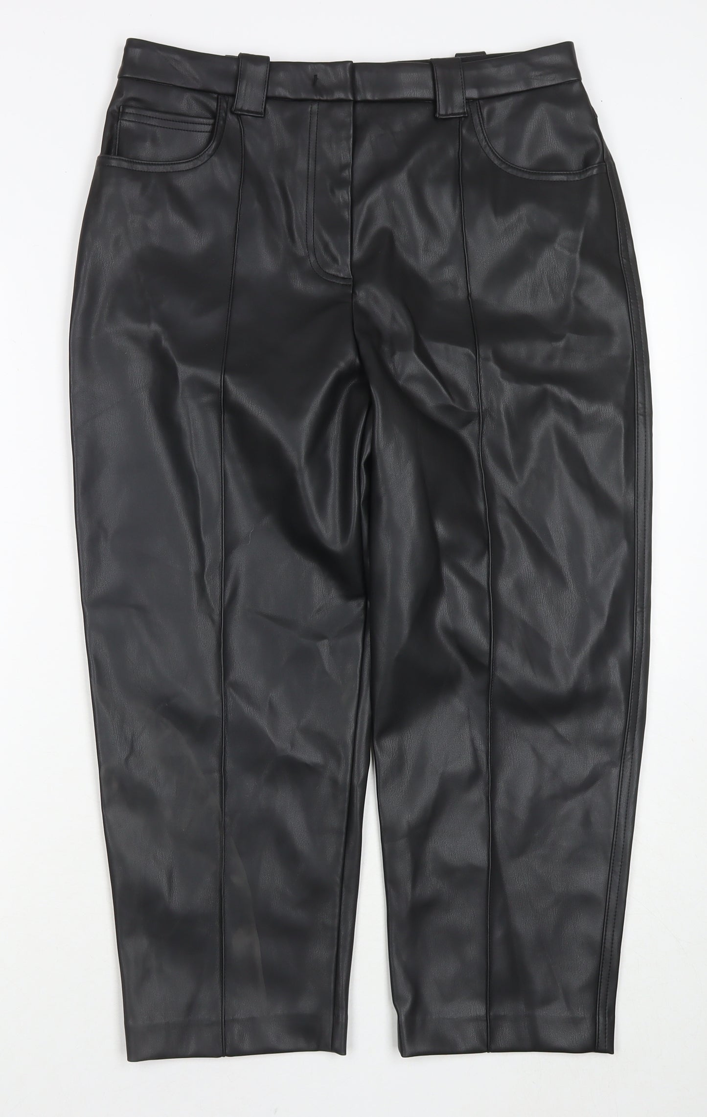 Marks and Spencer Womens Black Polyester Trousers Size 14 L23 in Regular Zip - Short