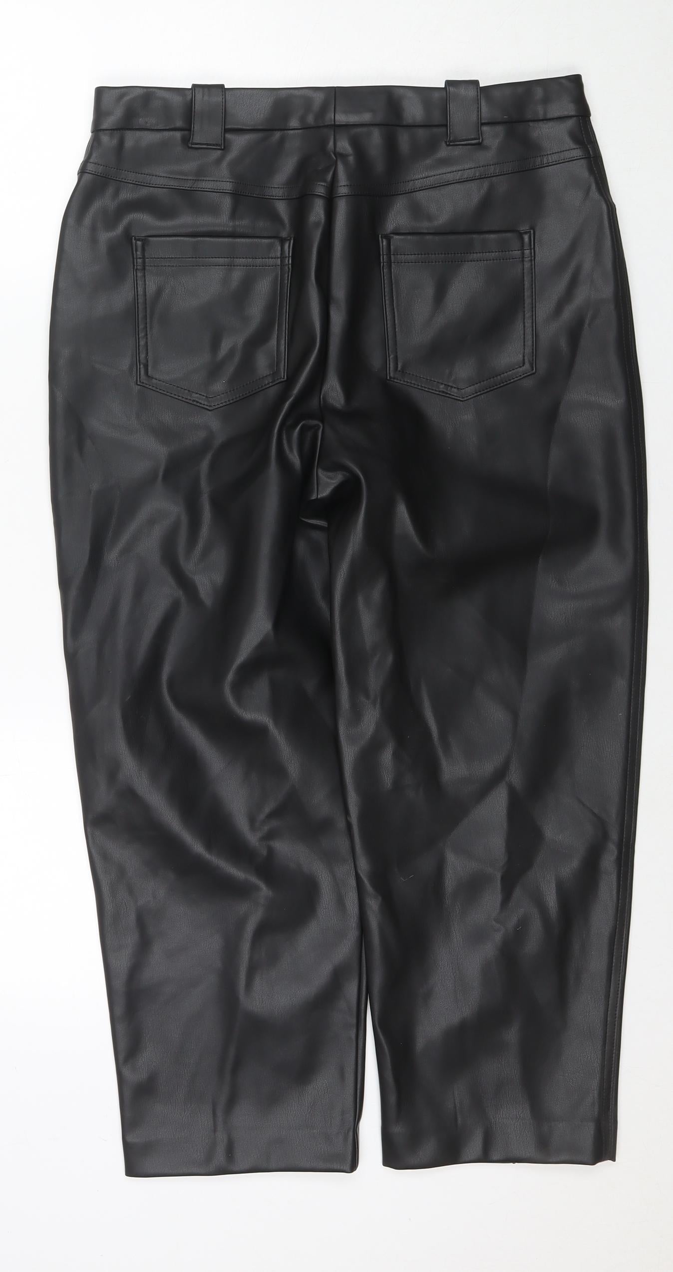 Marks and Spencer Womens Black Polyester Trousers Size 14 L23 in Regular Zip - Short