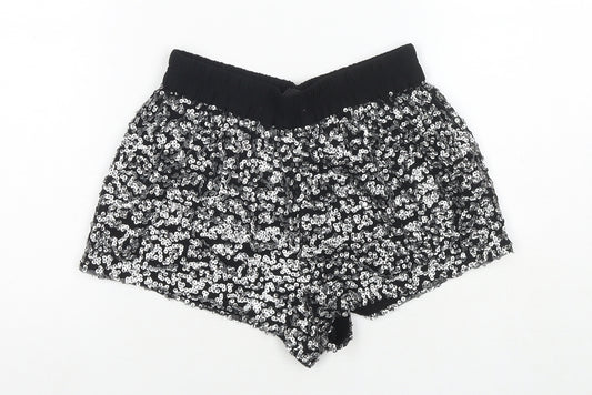 Zara Womens Black Polyester Hot Pants Shorts Size XS L3 in Regular Pull On - Sequin Detail