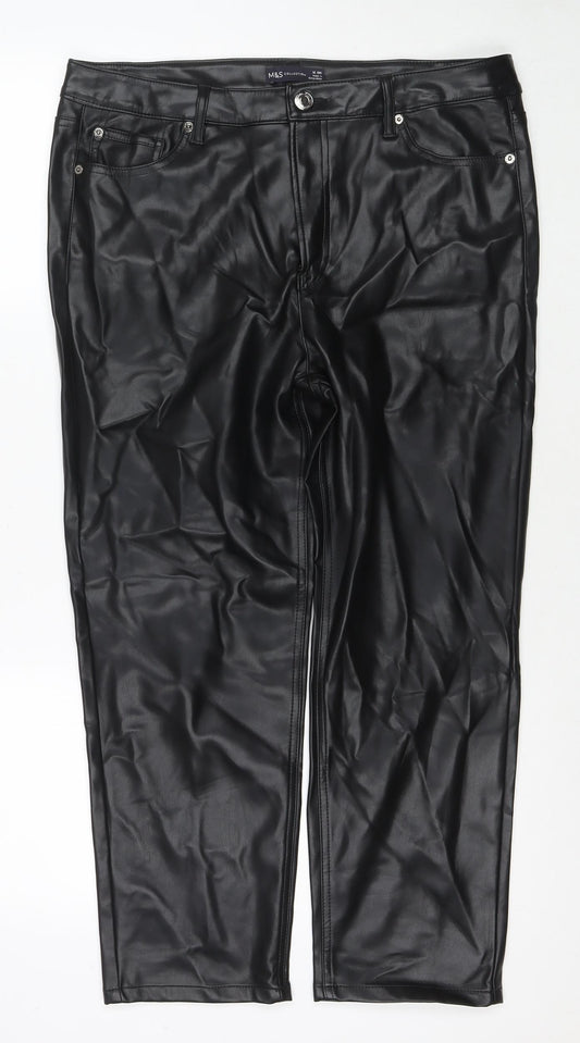 Marks and Spencer Womens Black Polyester Trousers Size 16 L26 in Regular Zip - Short