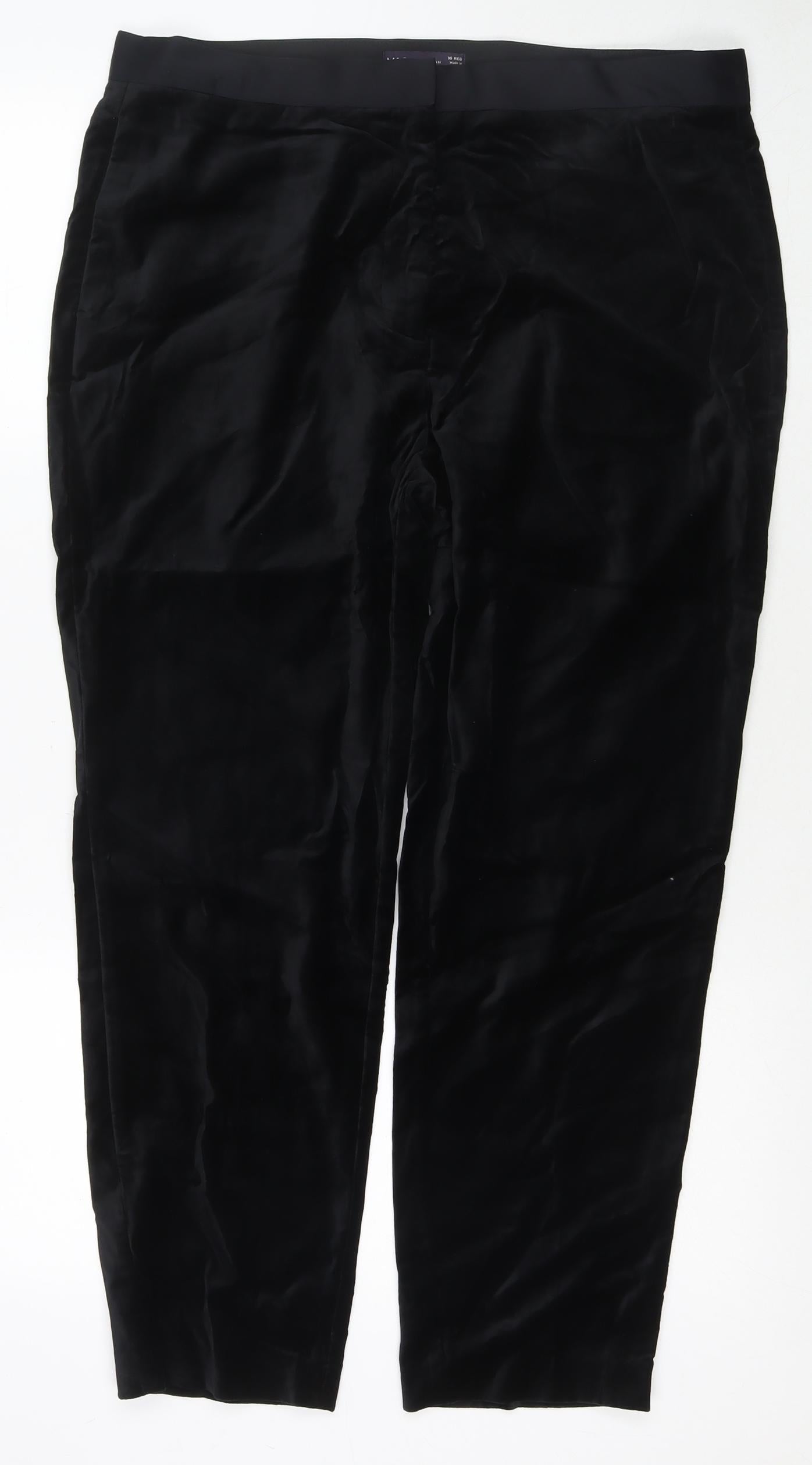 Marks and Spencer Womens Black Cotton Trousers Size 16 L26 in Regular Zip