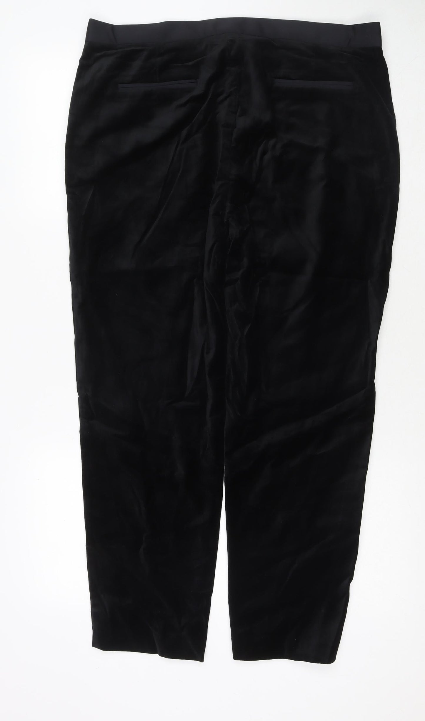 Marks and Spencer Womens Black Cotton Trousers Size 16 L26 in Regular Zip