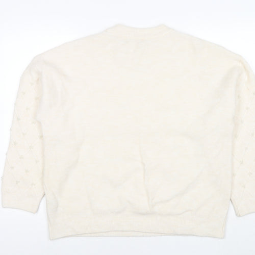 Marks and Spencer Womens Ivory Round Neck Acrylic Pullover Jumper Size L - Pearl Detail