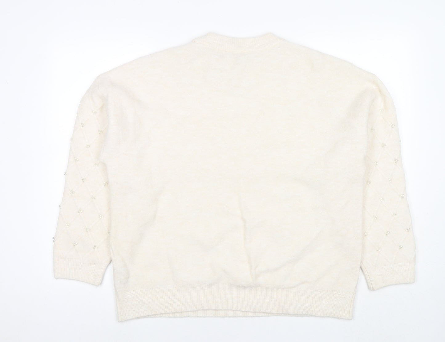 Marks and Spencer Womens Ivory Round Neck Acrylic Pullover Jumper Size L - Pearl Detail