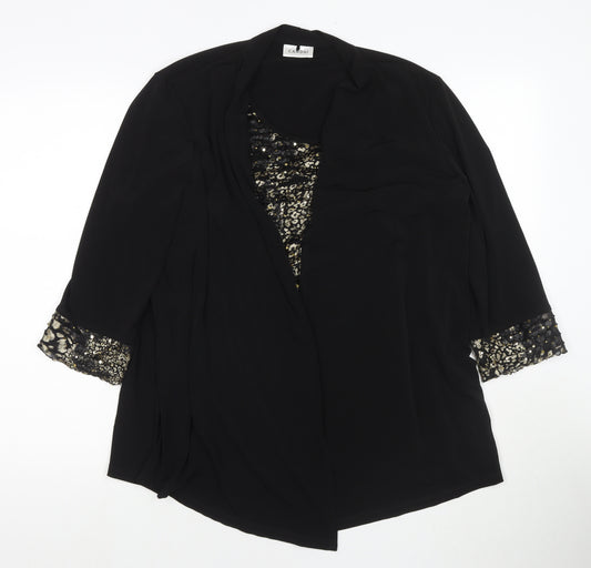 C&A Womens Black Geometric Polyester Basic Blouse Size 18 Round Neck - Cardigan Effect