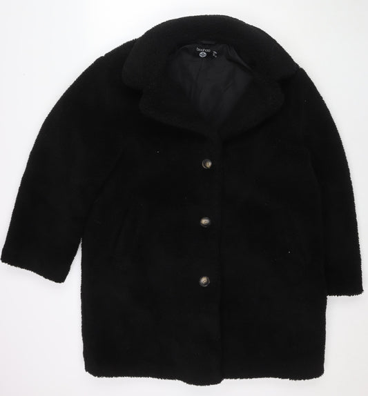 Boohoo Womens Black Overcoat Coat Size 18 Button