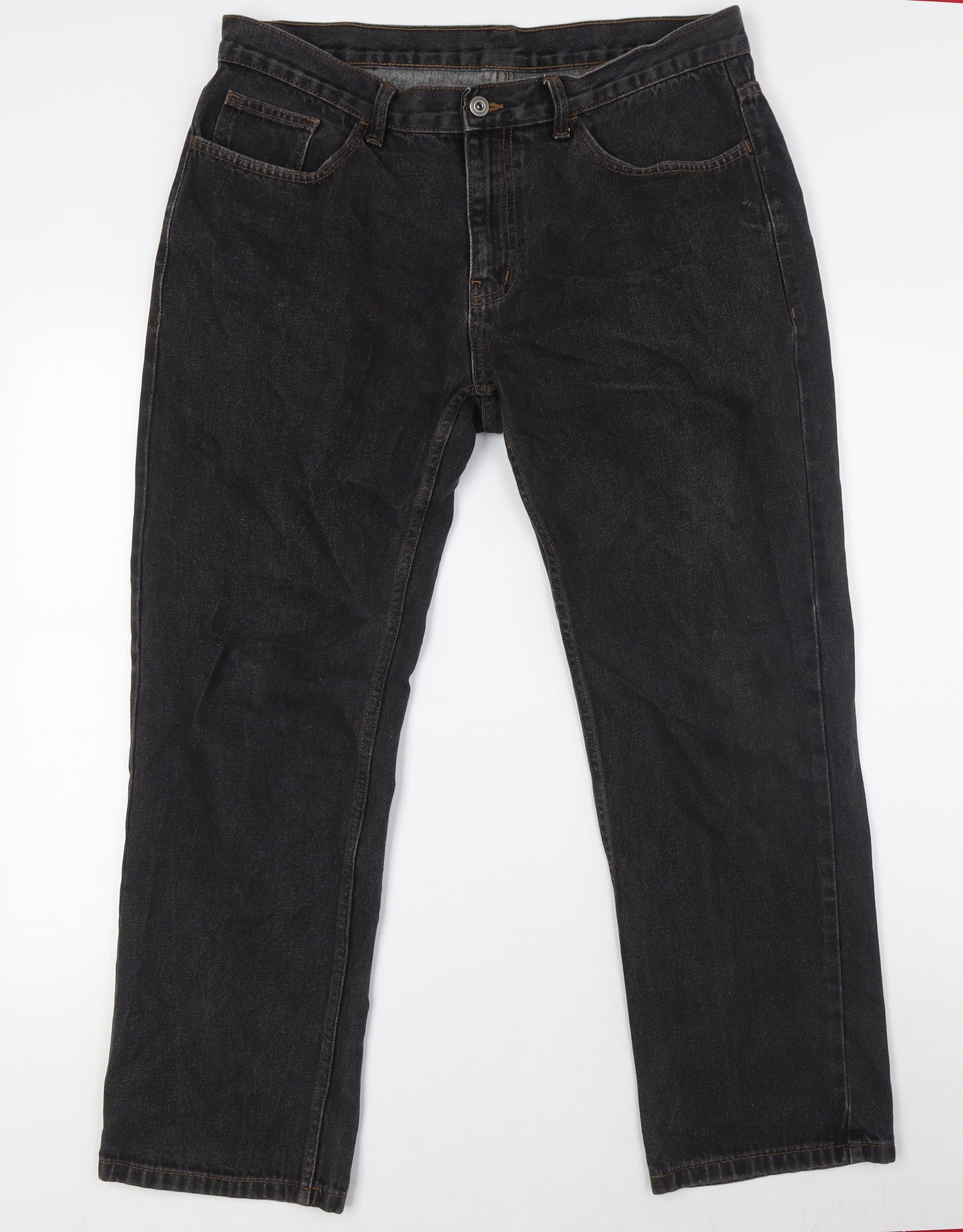 George Mens Black Cotton Straight Jeans Size 36 in L30 in Regular Zip