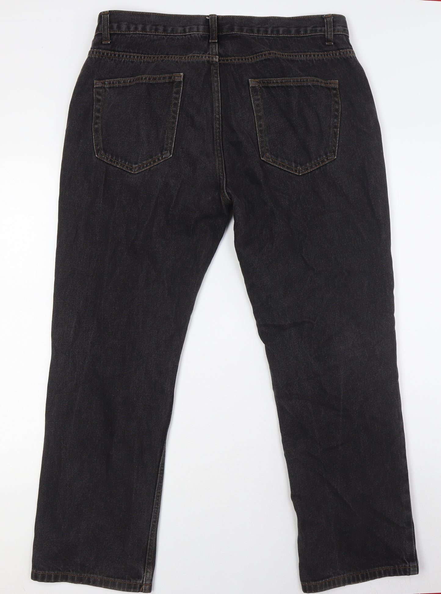 George Mens Black Cotton Straight Jeans Size 36 in L30 in Regular Zip