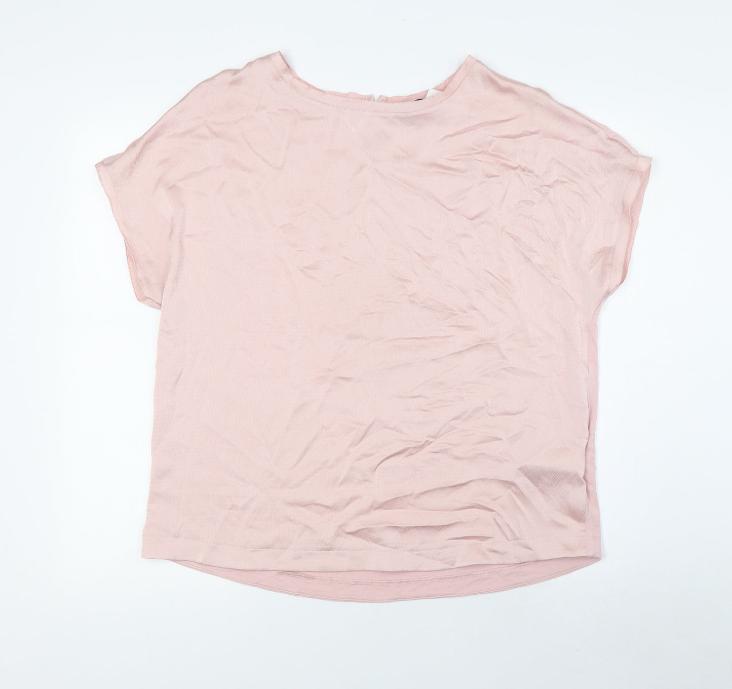 Marks and Spencer Womens Pink Polyester Basic T-Shirt Size 12 Boat Neck