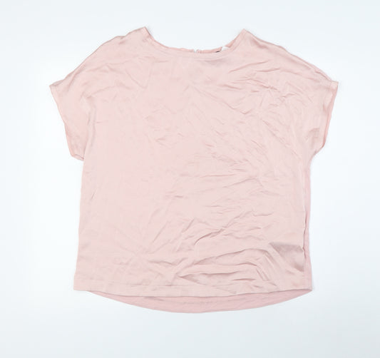 Marks and Spencer Womens Pink Polyester Basic T-Shirt Size 12 Boat Neck