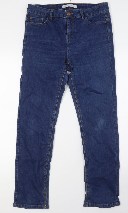 Geor Womens Blue Cotton Straight Jeans Size 12 L29 in Regular Zip