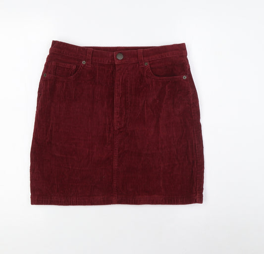 Monki Womens Red Herringbone Cotton Bandage Skirt Size 10 Zip