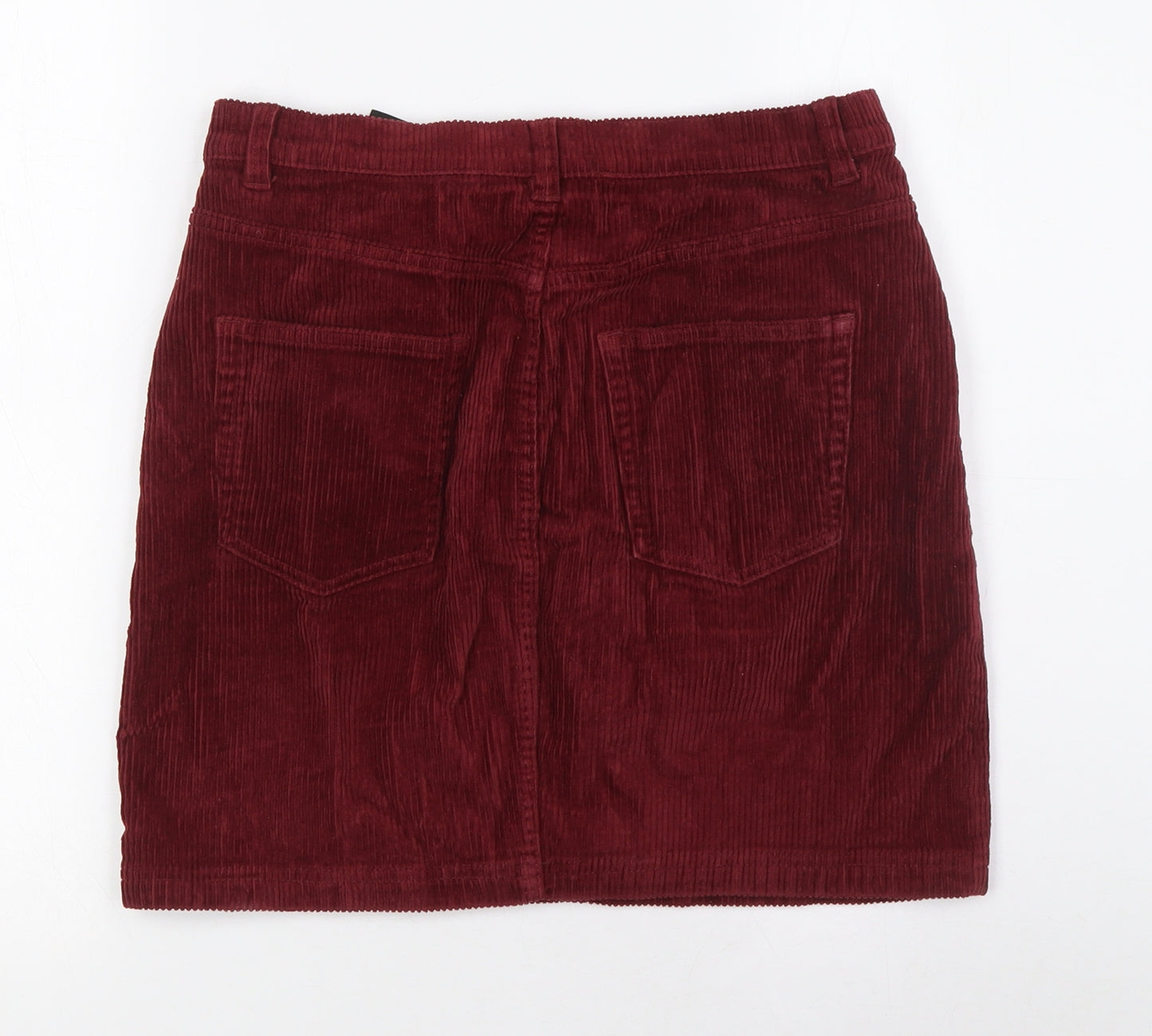 Monki Womens Red Herringbone Cotton Bandage Skirt Size 10 Zip