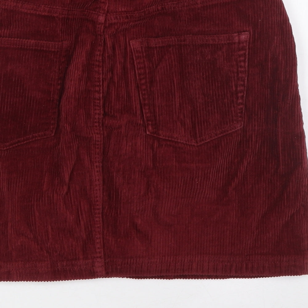 Monki Womens Red Herringbone Cotton Bandage Skirt Size 10 Zip