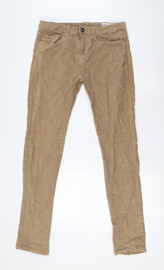 Denim Co Mens Beige Cotton Trousers Size 30 in L32 in Slim Zip