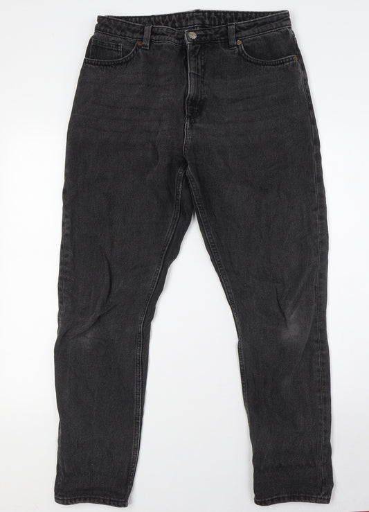 Monki Mens Black Cotton Straight Jeans Size 30 in L29 in Regular Zip