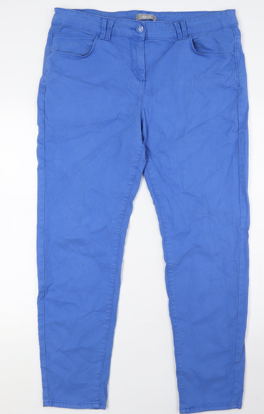 Marks and Spencer Womens Blue Cotton Trousers Size 18 L29 in Regular Zip