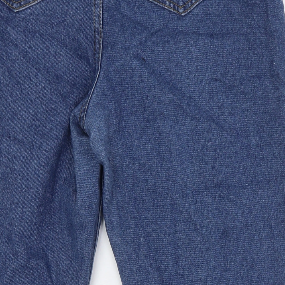 Boohoo Womens Blue Cotton Mom Jeans Size 12 L27 in Regular Tie - Raw Hem