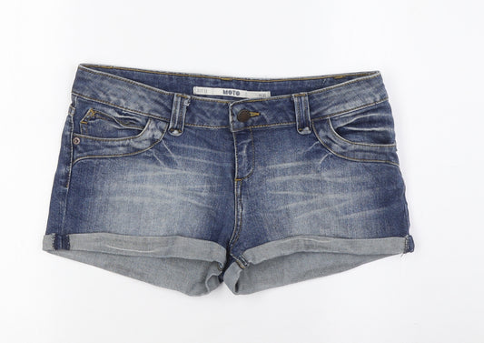 Topshop Womens Blue Cotton Basic Shorts Size 12 Regular Zip