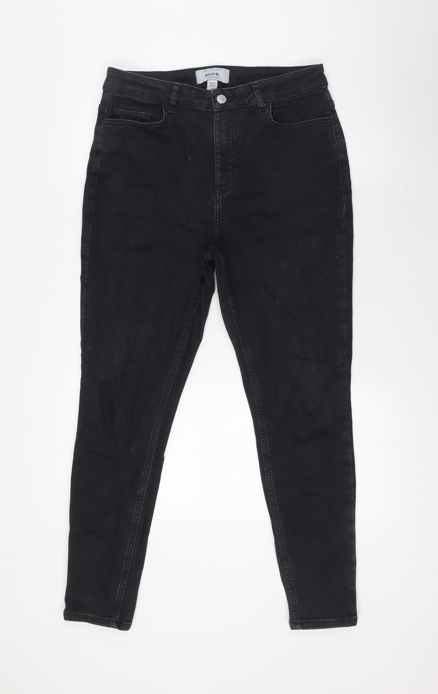 New Look Womens Black Cotton Skinny Jeans Size 14 L28 in Extra-Slim Zip