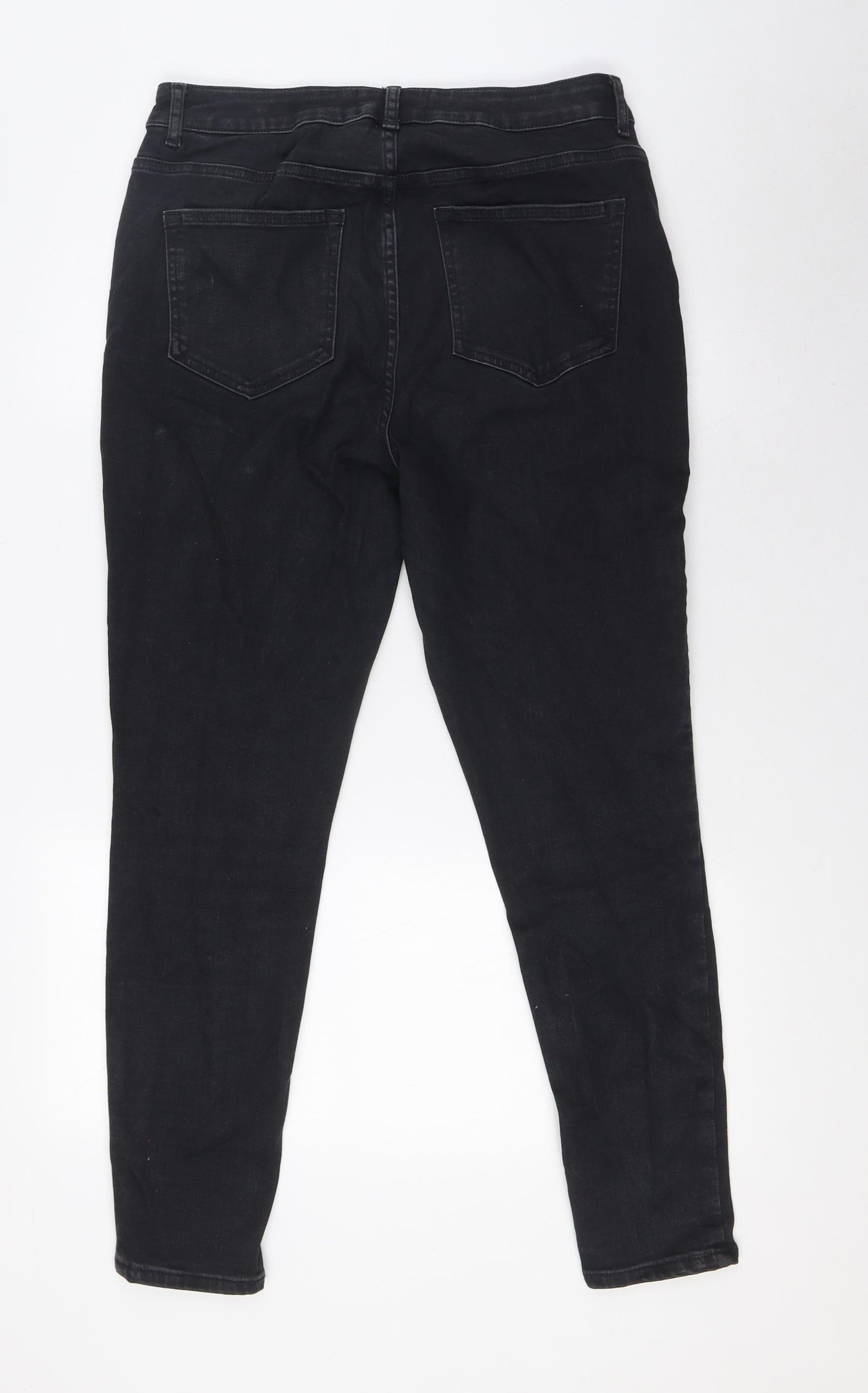 New Look Womens Black Cotton Skinny Jeans Size 14 L28 in Extra-Slim Zip