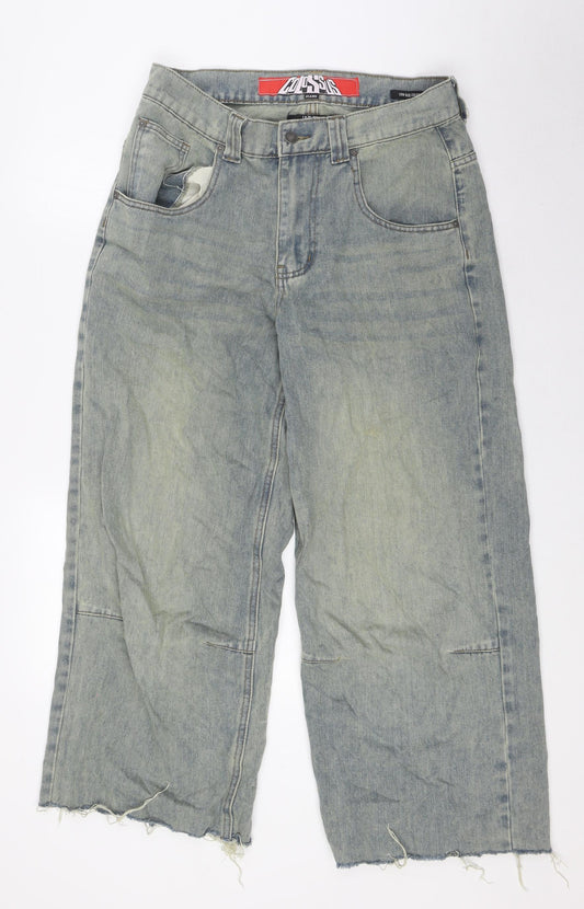 Jade Mens Blue Cotton Wide-Leg Jeans Size 28 in L27 in Regular Zip - Raw Hem