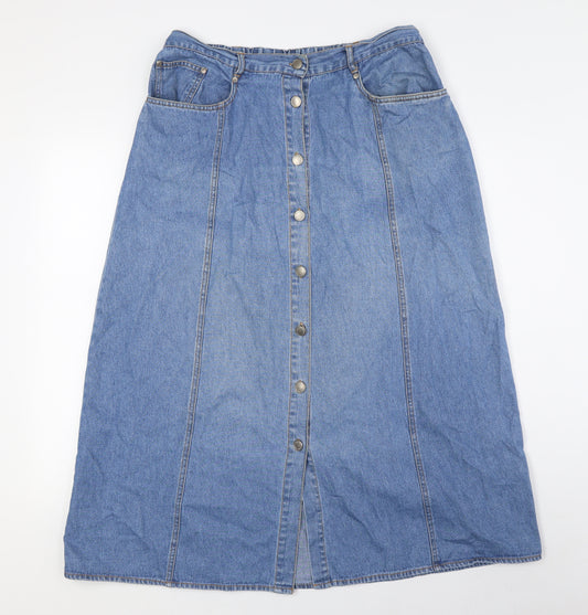 Berkertex Womens Blue Cotton A-Line Skirt Size 16 Button