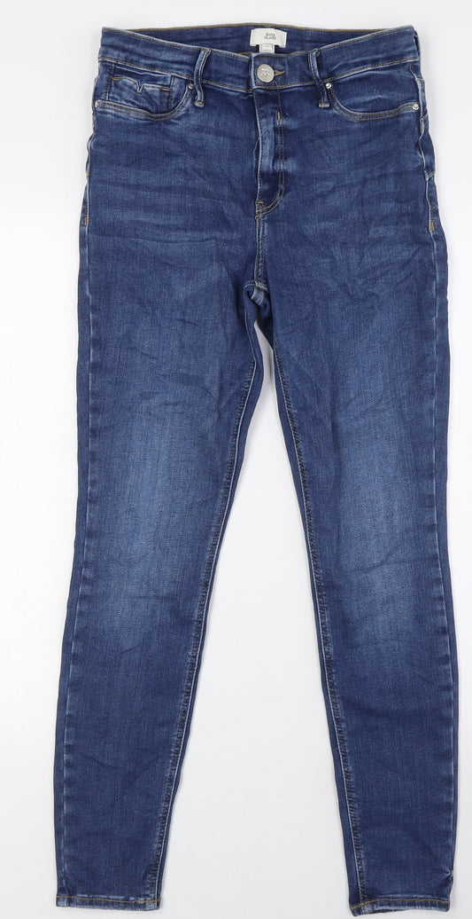 River Island Womens Blue Cotton Skinny Jeans Size 12 L27 in Regular Zip