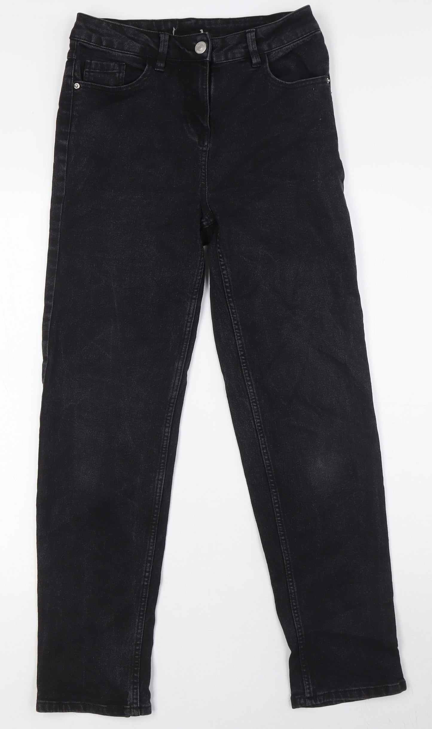 Matalan Womens Black Cotton Straight Jeans Size 8 L28 in Regular Zip