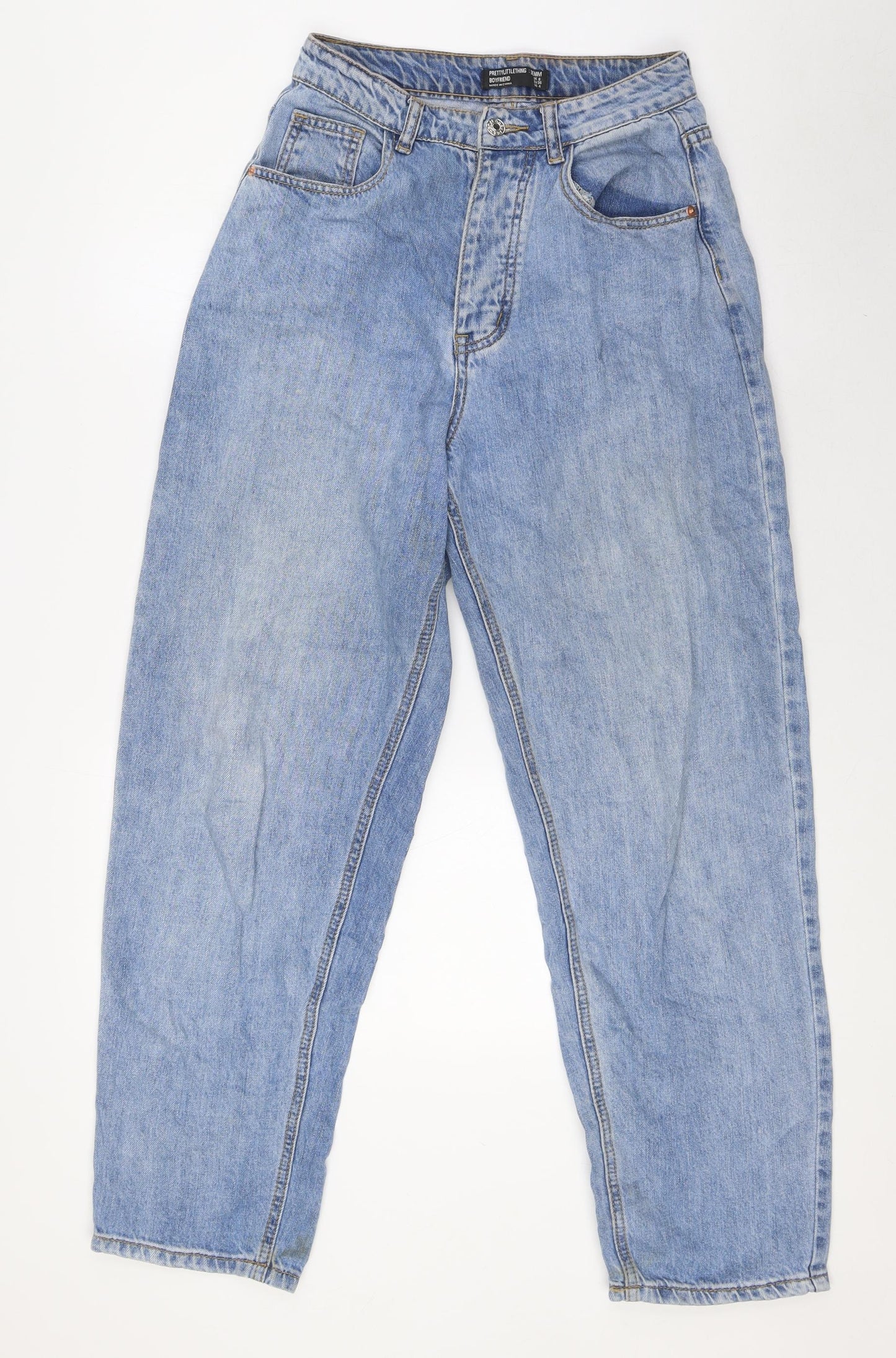 PRETTYLITTLETHING Womens Blue Cotton Mom Jeans Size 8 L29 in Regular Zip