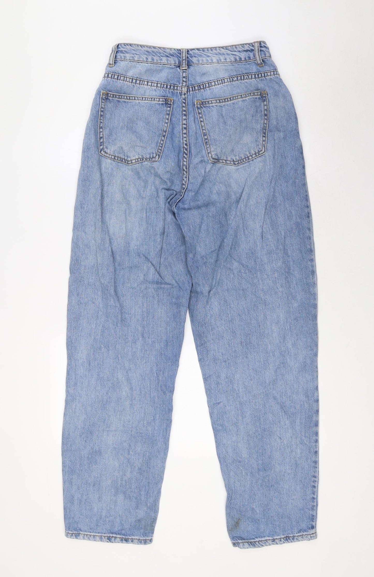 PRETTYLITTLETHING Womens Blue Cotton Mom Jeans Size 8 L29 in Regular Zip