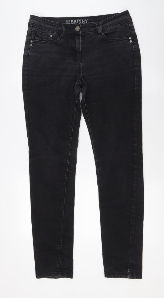 TU Womens Black Cotton Skinny Jeans Size 12 L32 in Regular Zip