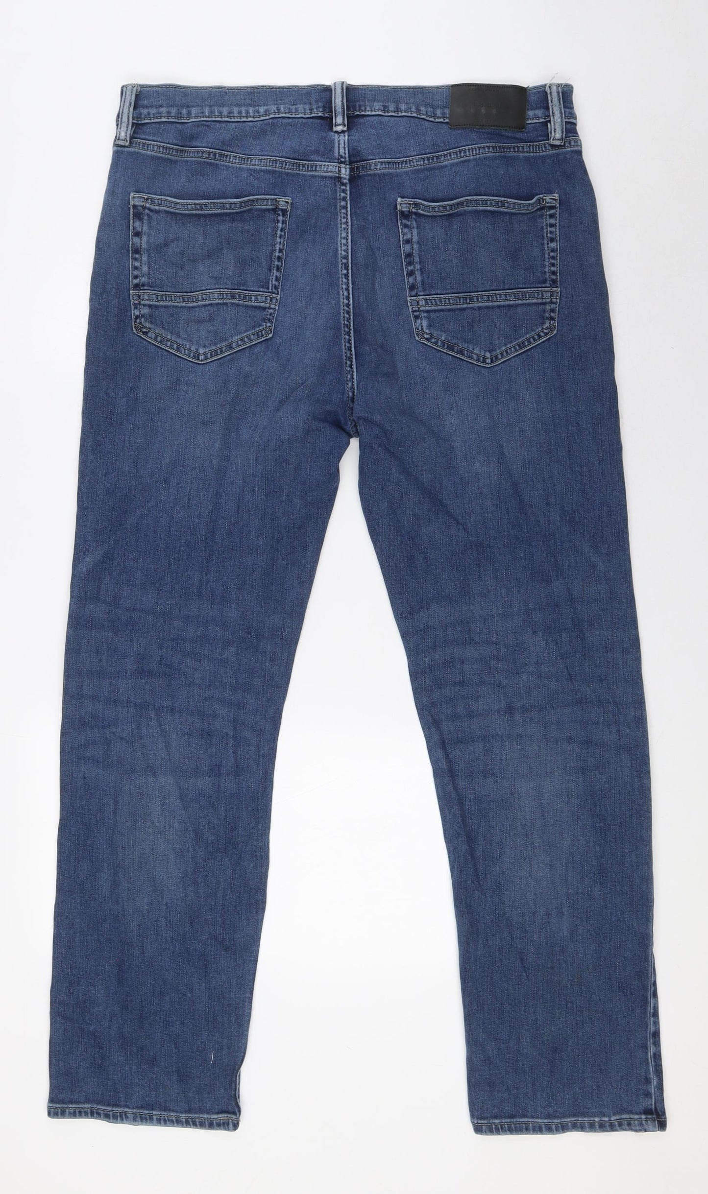 Marks and Spencer Mens Blue Cotton Straight Jeans Size 36 in L31 in Regular Zip