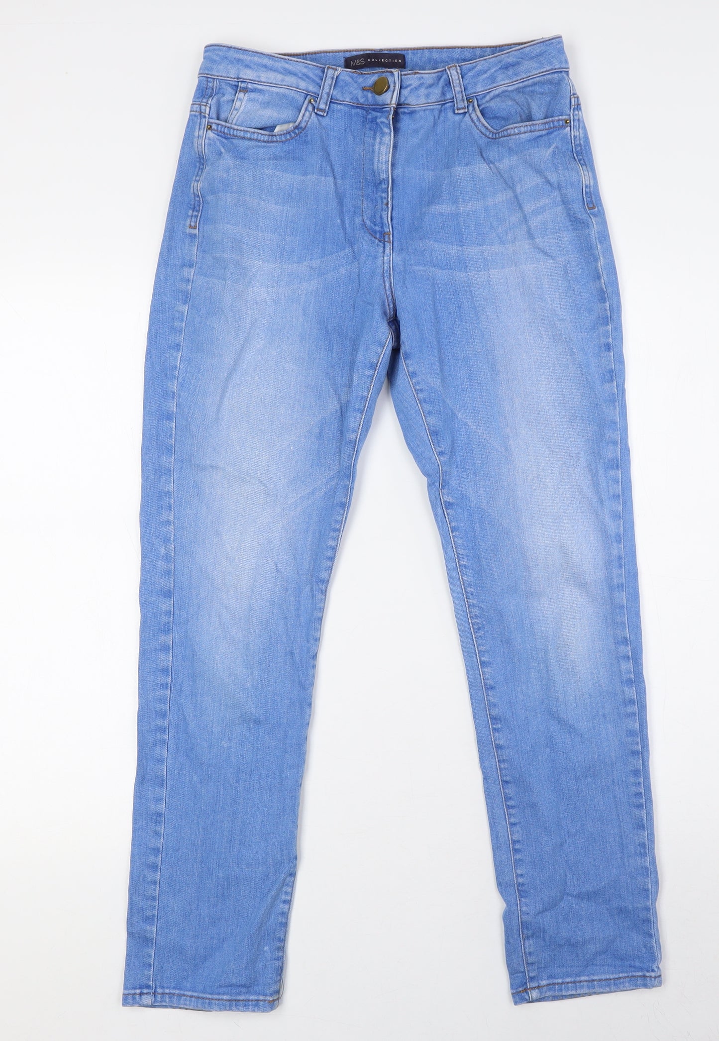 Marks and Spencer Womens Blue Cotton Straight Jeans Size 10 L28 in Regular Zip