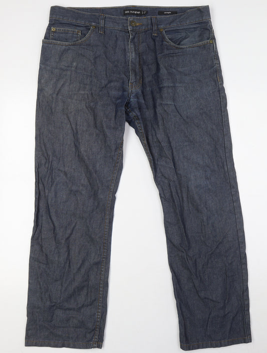 Autograph Mens Blue Cotton Straight Jeans Size 36 in L29 in Regular Zip