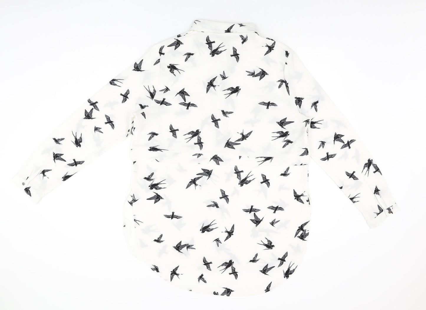 Quiz Womens White Geometric Polyester Basic Blouse Size 14 Collared - Bird Print