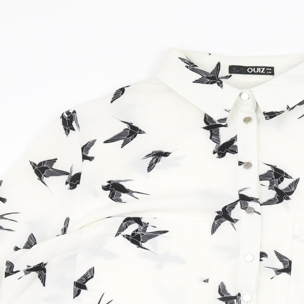 Quiz Womens White Geometric Polyester Basic Blouse Size 14 Collared - Bird Print