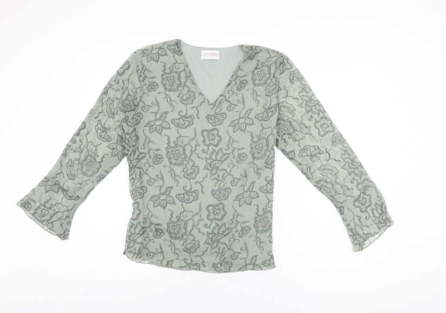 OFF Shoot Womens Green Floral Polyester Basic Blouse Size S V-Neck