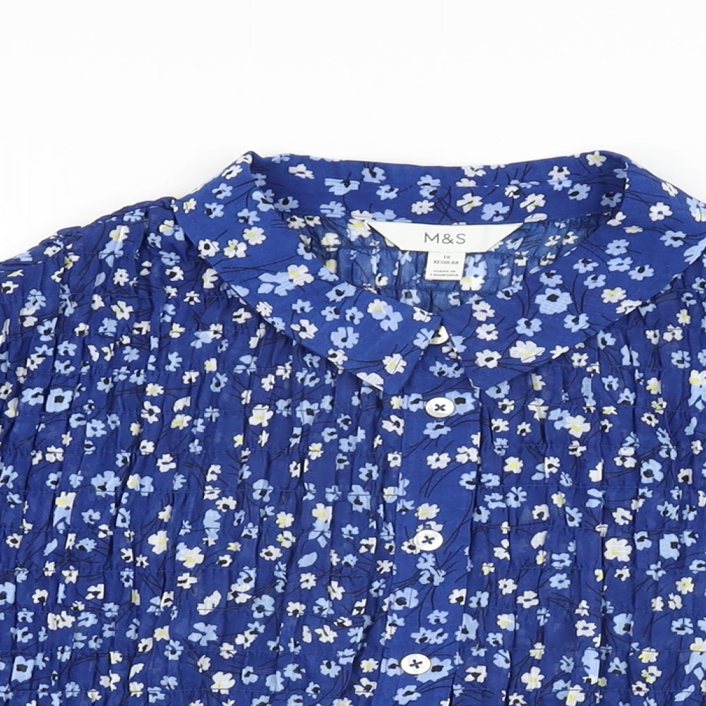 Marks and Spencer Womens Blue Floral Polyester Basic Button-Up Size 18 Collared