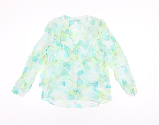 Jigsaw Womens Green Geometric Silk Basic Button-Up Size 8 V-Neck - Leaf Print