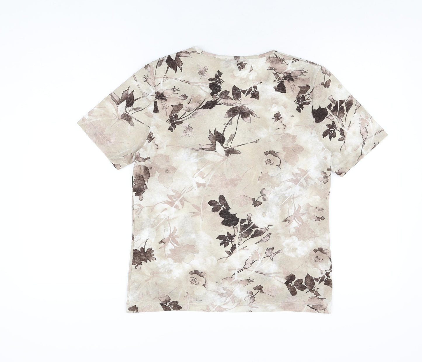 TIGI Womens Beige Floral Polyester Basic T-Shirt Size 10 V-Neck - Size 10-12