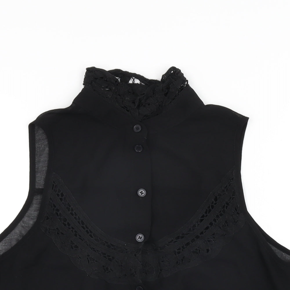 Topshop Womens Black Polyester Basic Button-Up Size 8 Round Neck